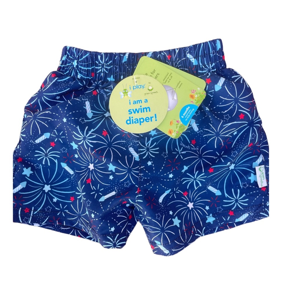 NWT play. Green Sprouts Baby Swim Trunks Built in Swim Diaper  Fireworks Sz 6 mo